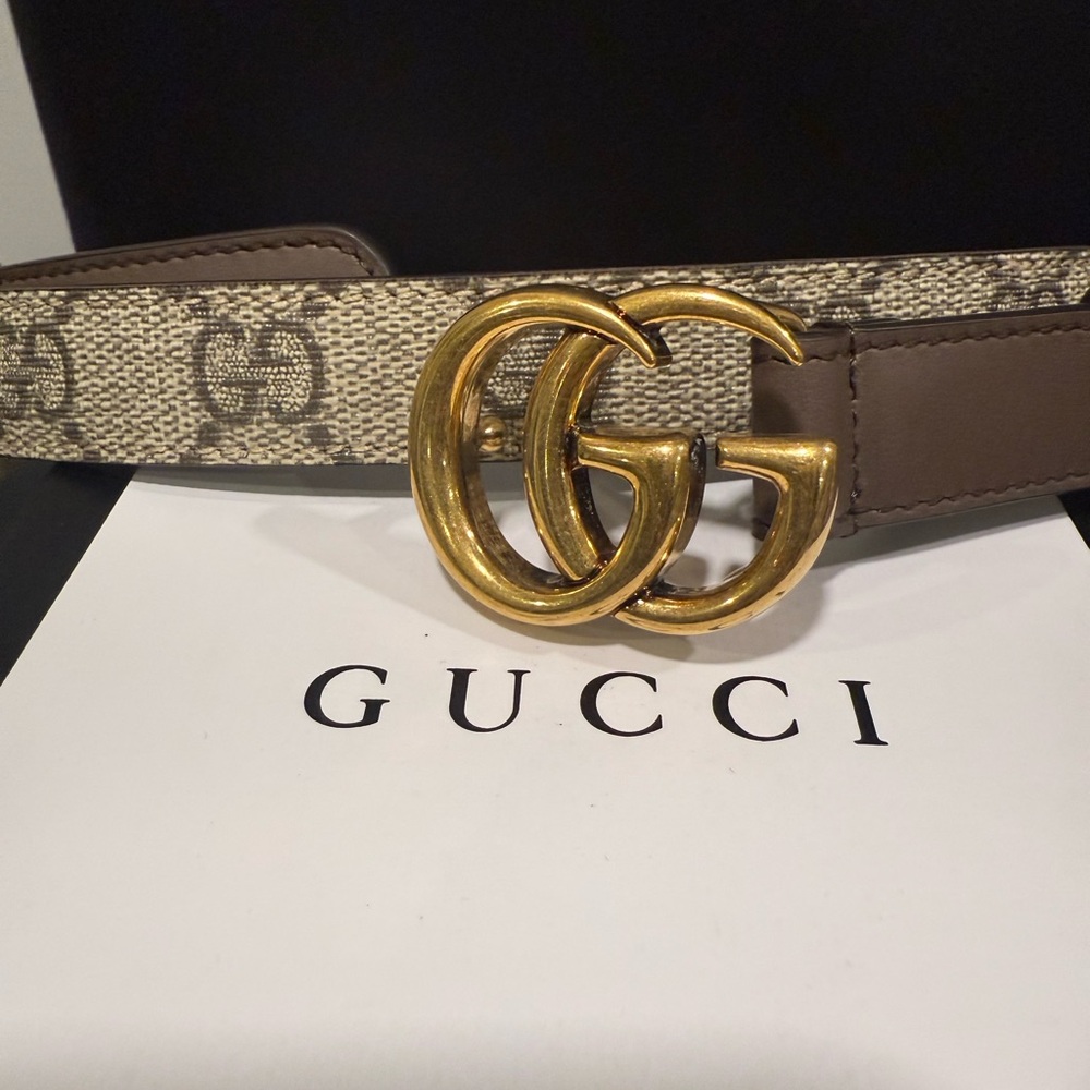 Gucci Beige and Brown GG Logo marmont belt - Picture 2 of 4